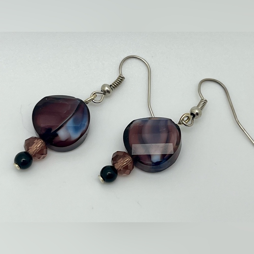 Handmade Purple Glass  Beaded Earrings